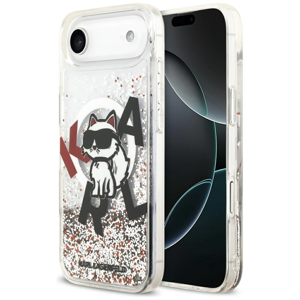 Handyhülle für iPhone Air, Karl Lagerfeld Liquid Glitter Choupette Logo mit MagSafe, Transparent, gemustert mit Glitzer