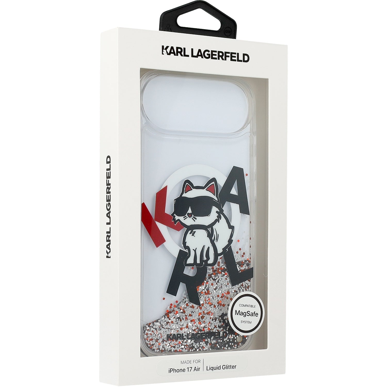 Handyhülle für iPhone Air, Karl Lagerfeld Liquid Glitter Choupette Logo mit MagSafe, Transparent, gemustert mit Glitzer