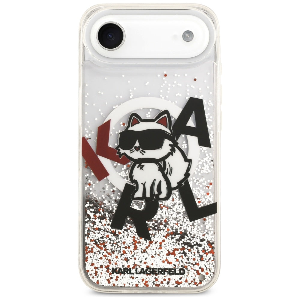 Handyhülle für iPhone Air, Karl Lagerfeld Liquid Glitter Choupette Logo mit MagSafe, Transparent, gemustert mit Glitzer