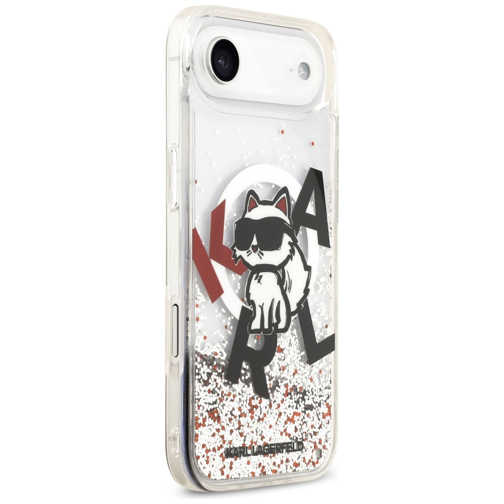 Handyhülle für iPhone Air, Karl Lagerfeld Liquid Glitter Choupette Logo mit MagSafe, Transparent, gemustert mit Glitzer