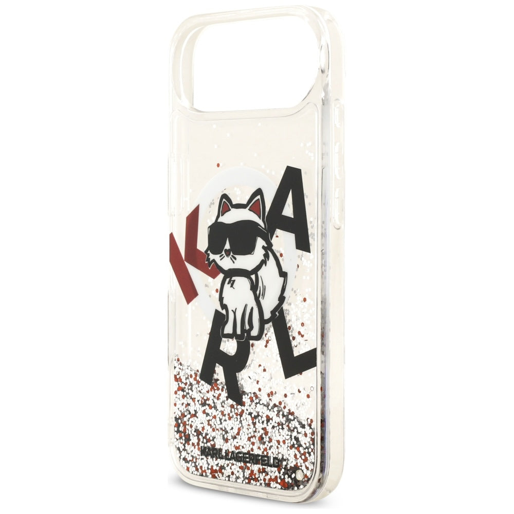 Handyhülle für iPhone Air, Karl Lagerfeld Liquid Glitter Choupette Logo mit MagSafe, Transparent, gemustert mit Glitzer