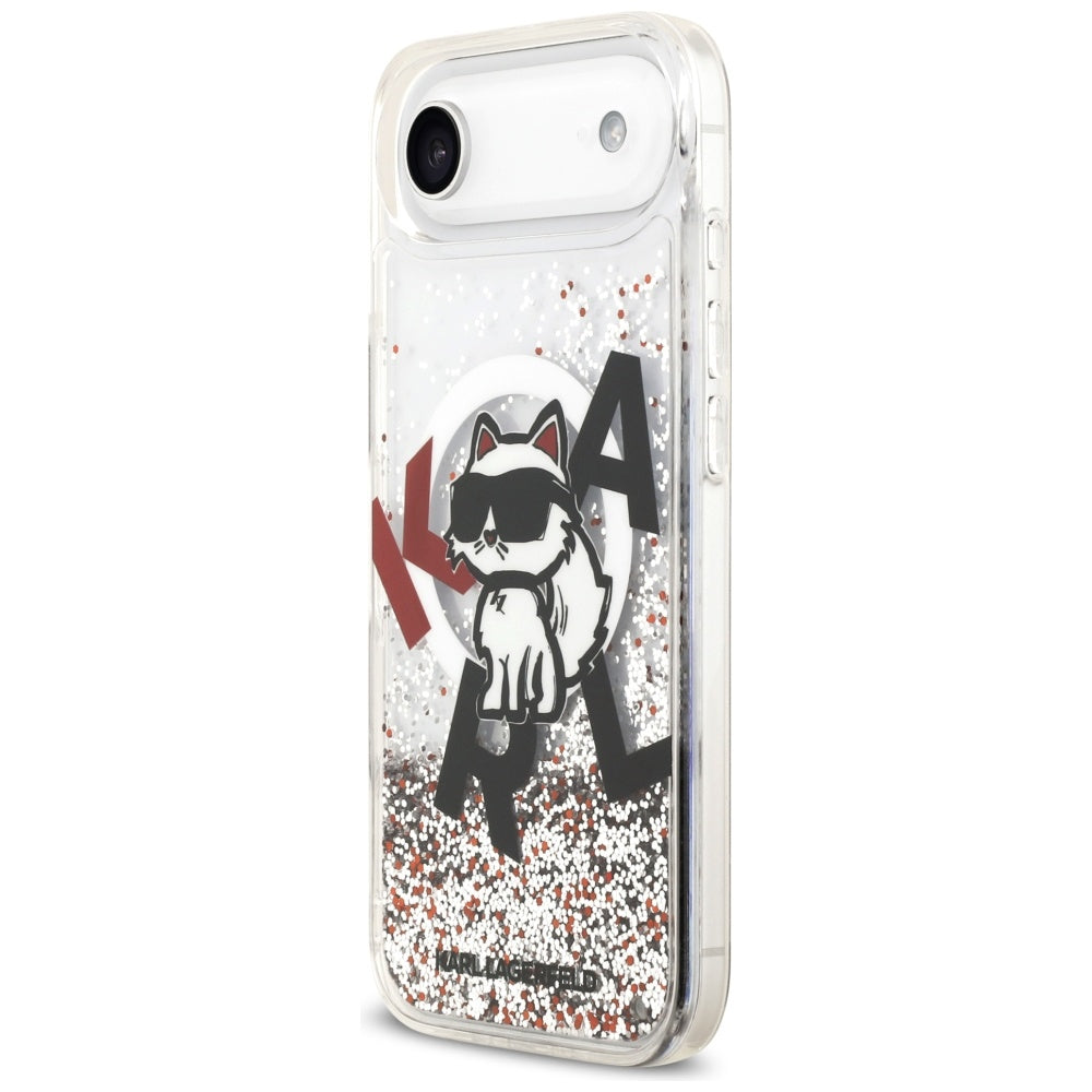 Handyhülle für iPhone Air, Karl Lagerfeld Liquid Glitter Choupette Logo mit MagSafe, Transparent, gemustert mit Glitzer