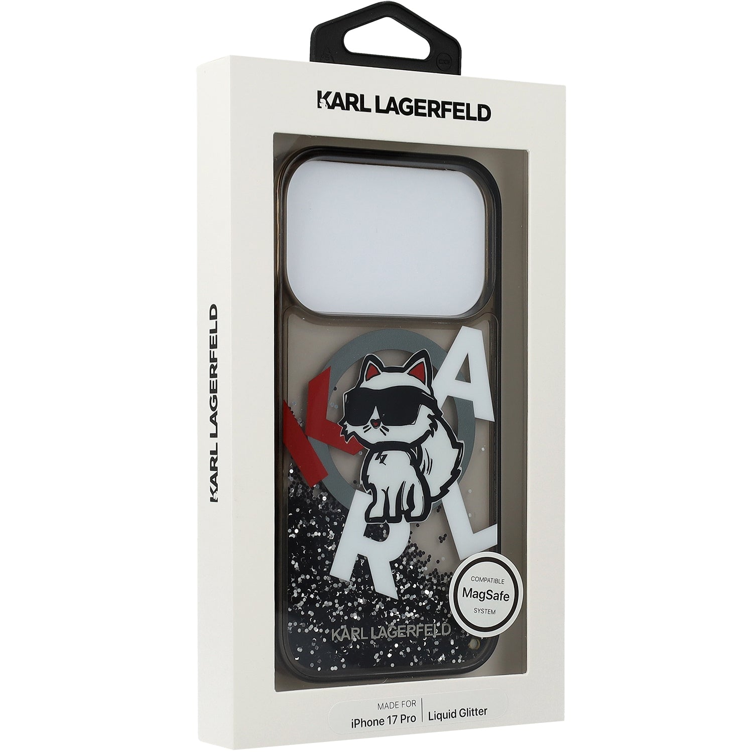 Handyhülle für iPhone 17 Pro, Karl Lagerfeld Liquid Glitter Choupette Logo mit MagSafe, Rauchig, gemustert mit Glitzer