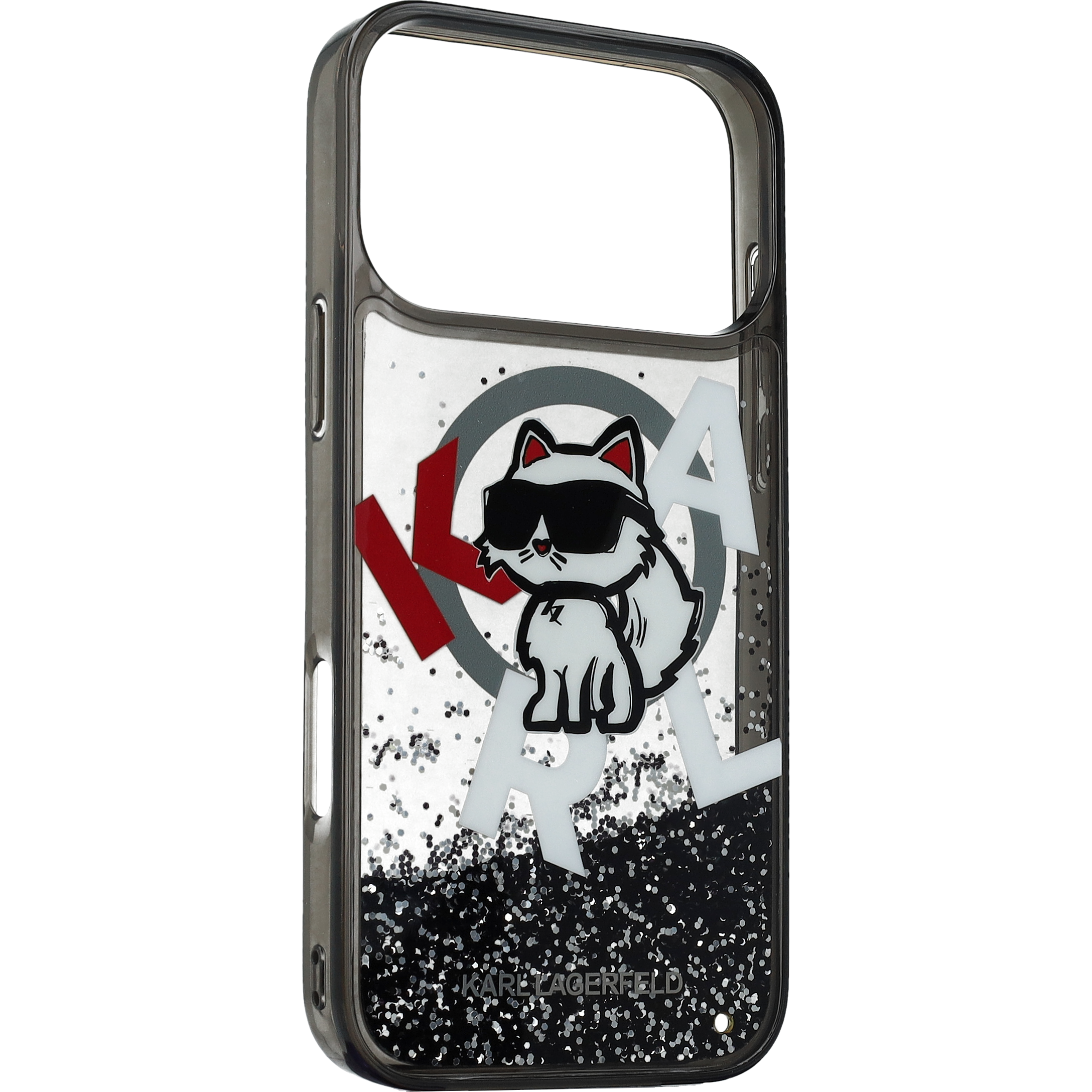 Handyhülle für iPhone 17 Pro Max, Karl Lagerfeld Liquid Glitter Choupette Logo mit MagSafe, Rauchig, gemustert mit Glitzer