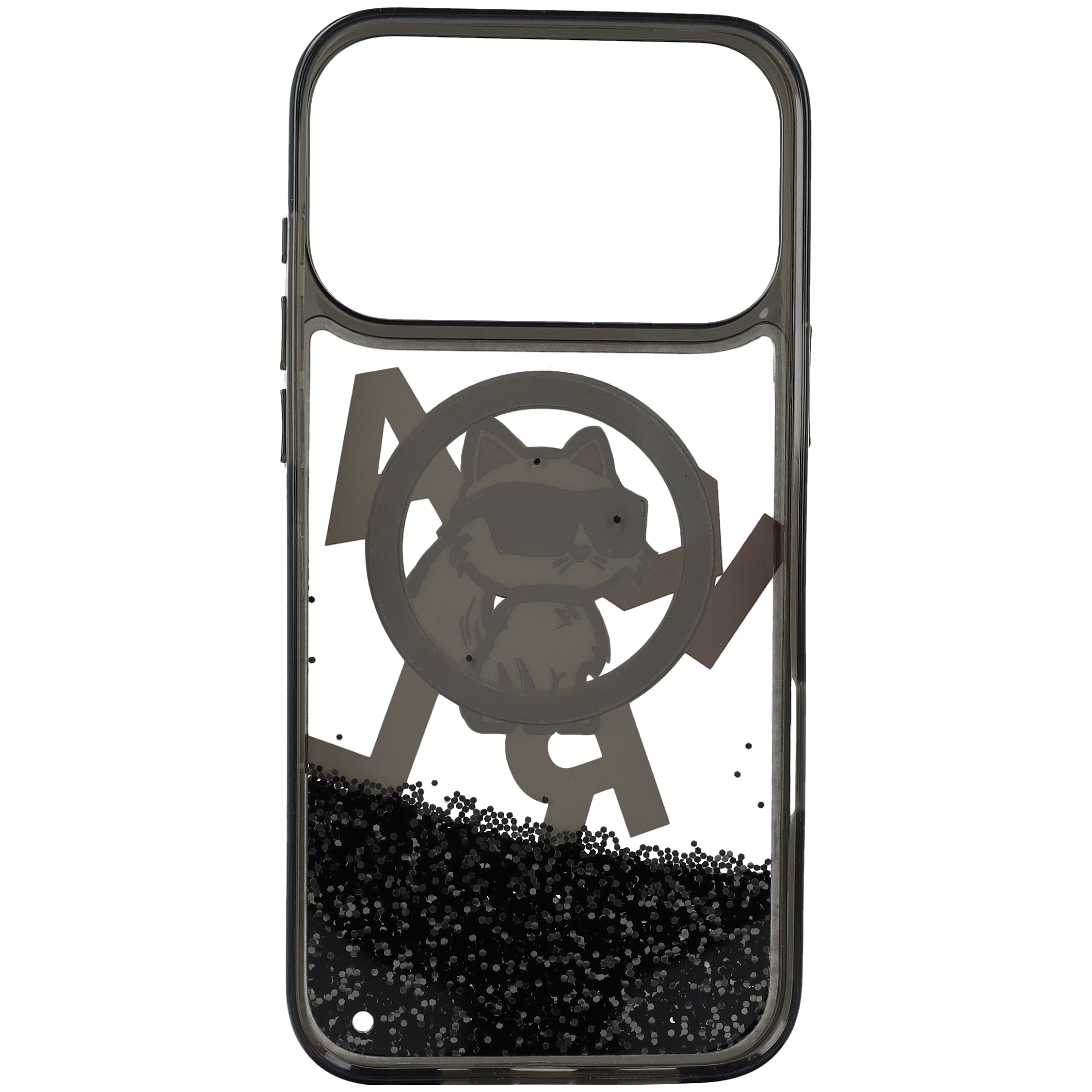 Handyhülle für iPhone 17 Pro Max, Karl Lagerfeld Liquid Glitter Choupette Logo mit MagSafe, Rauchig, gemustert mit Glitzer
