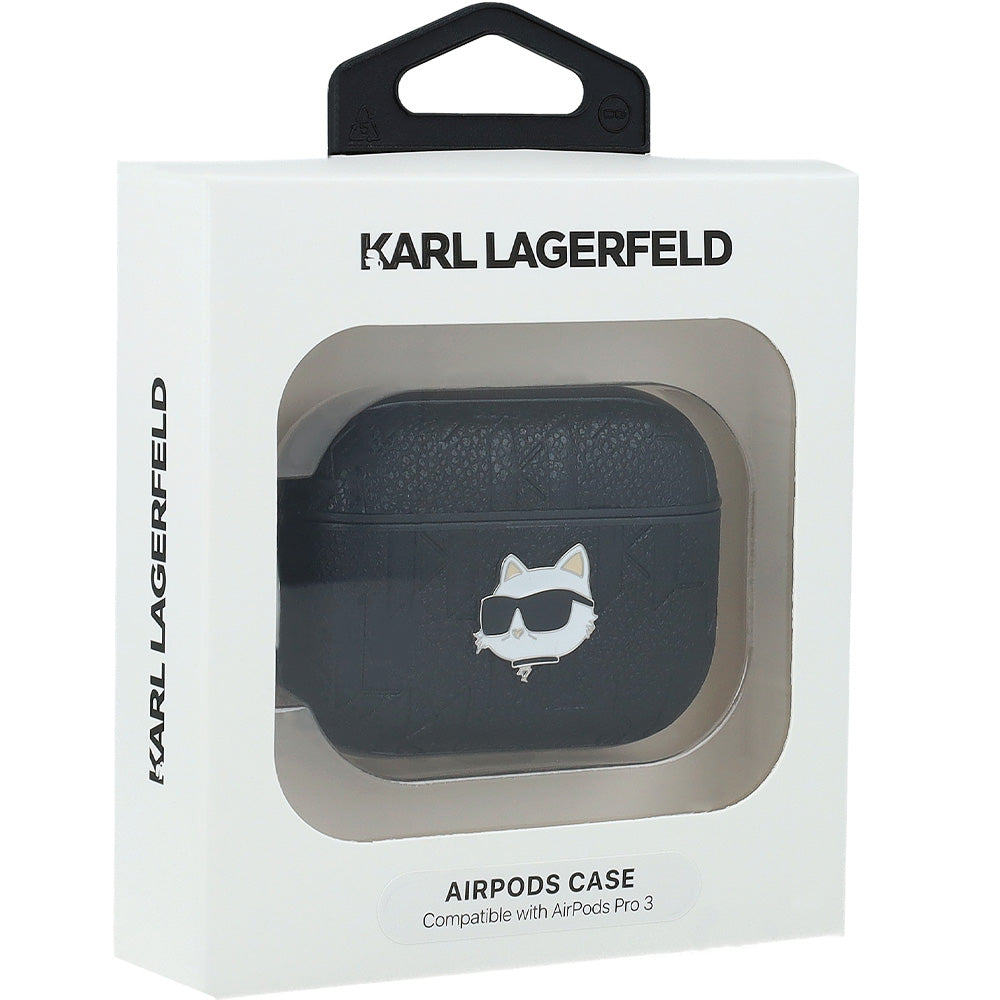 Schutzhülle für AirPods Pro 3, Karl Lagerfeld Monogram Choupette Head, Schwarz