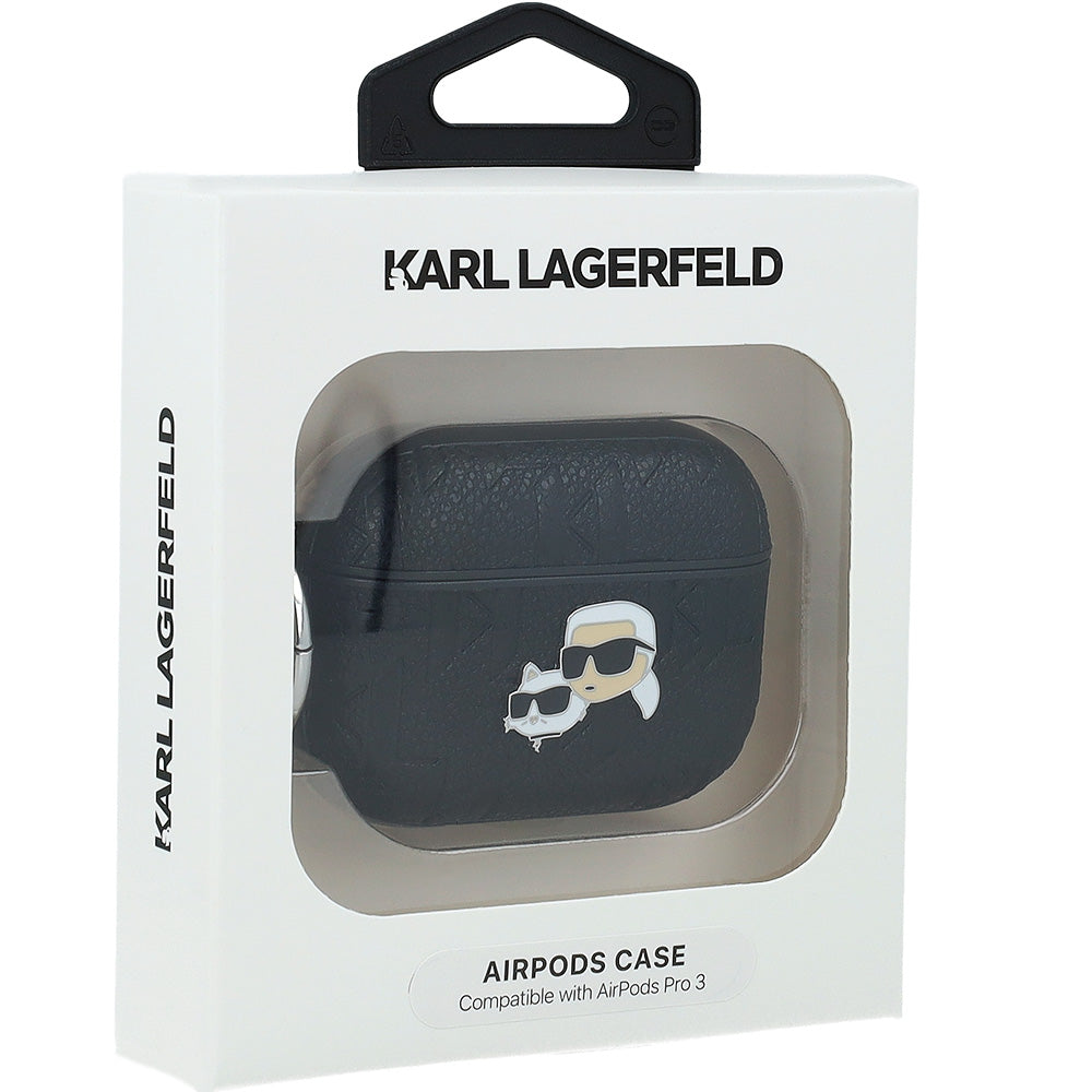 Schutzhülle für AirPods Pro 3, Karl Lagerfeld Monogram Karl and Choupette Head, Schwarz
