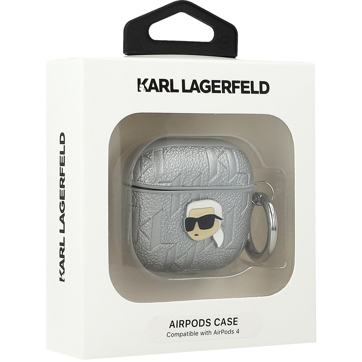 Schutzhülle für AirPods 5 / 4, Karl Lagerfeld Monogram Karl Head, Silbern