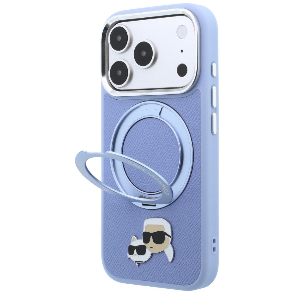Handyhülle für iPhone 18 Pro Max / 17 Pro Max, Karl Lagerfeld Ring Stand 360 Karl Choupette Heads Pin mit MagSafe, Blau