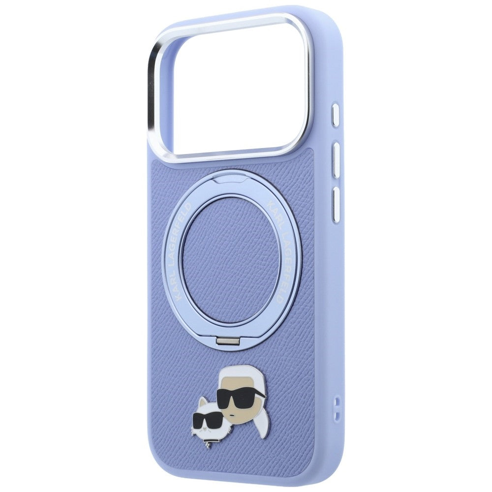 Handyhülle für iPhone 18 Pro Max / 17 Pro Max, Karl Lagerfeld Ring Stand 360 Karl Choupette Heads Pin mit MagSafe, Blau
