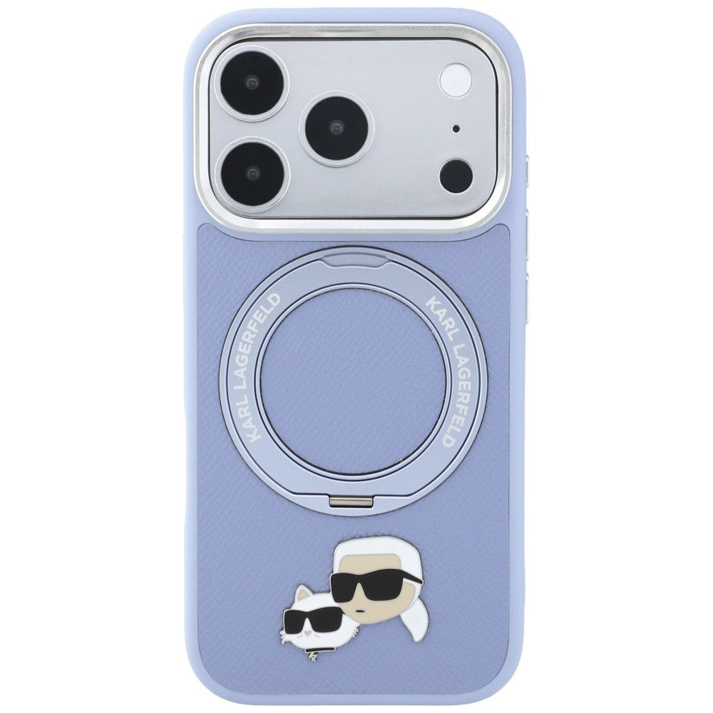 Handyhülle für iPhone 18 Pro / 17 Pro, Karl Lagerfeld Ring Stand 360 Karl Choupette Heads Pin mit MagSafe, Blau