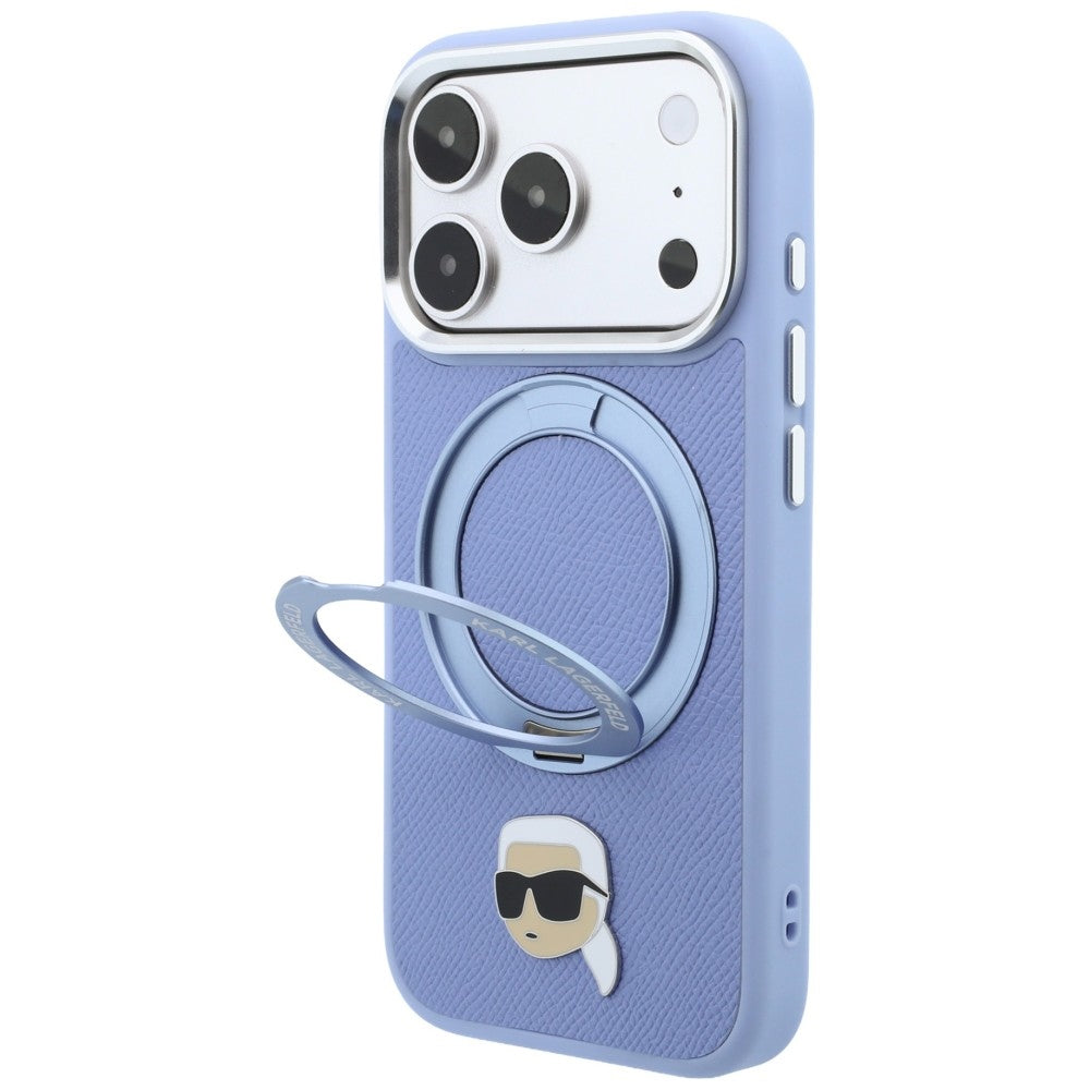 Handyhülle für iPhone 18 Pro Max / 17 Pro Max, Karl Lagerfeld Ring Stand 360 Karl Head Pin mit MagSafe, Blau