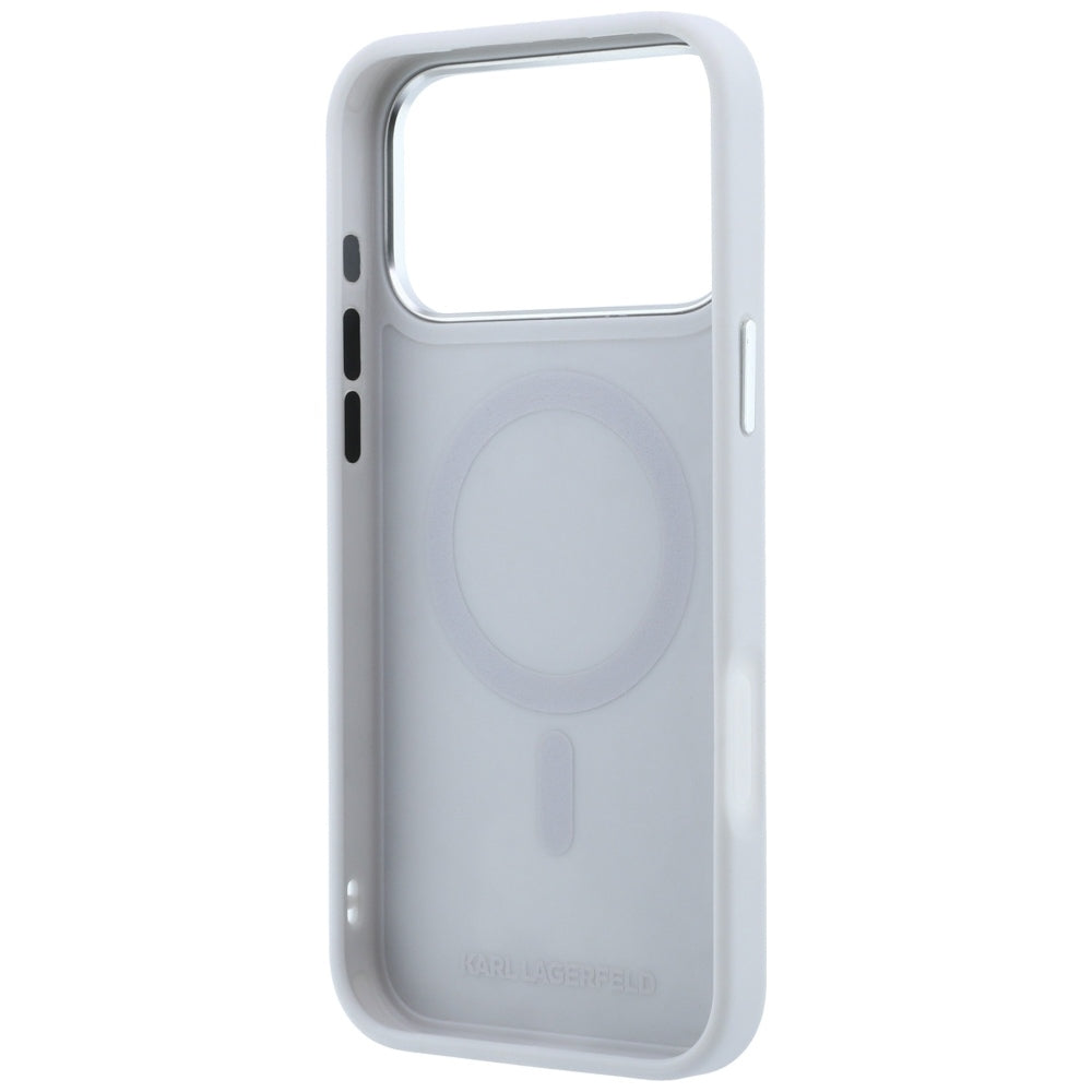 Handyhülle für iPhone 18 Pro Max / 17 Pro Max, Karl Lagerfeld Ring Stand 360 Karl Head Pin mit MagSafe, Grau