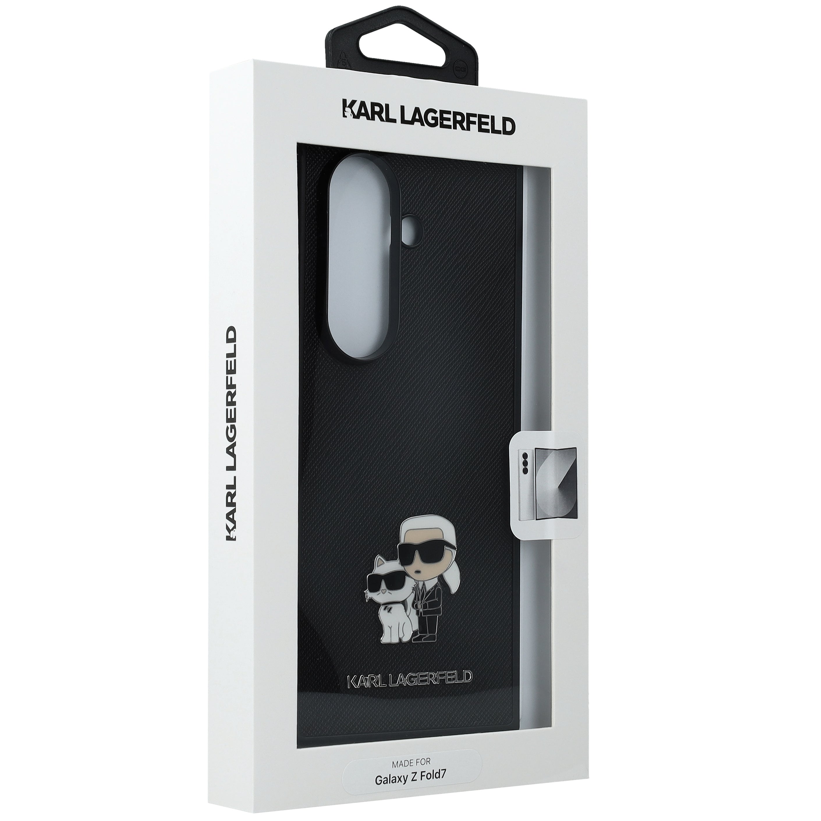 Handyhülle für Galaxy Z Fold7, Karl Lagerfeld Saffiano Karl & Choupette Pin, Schwarz