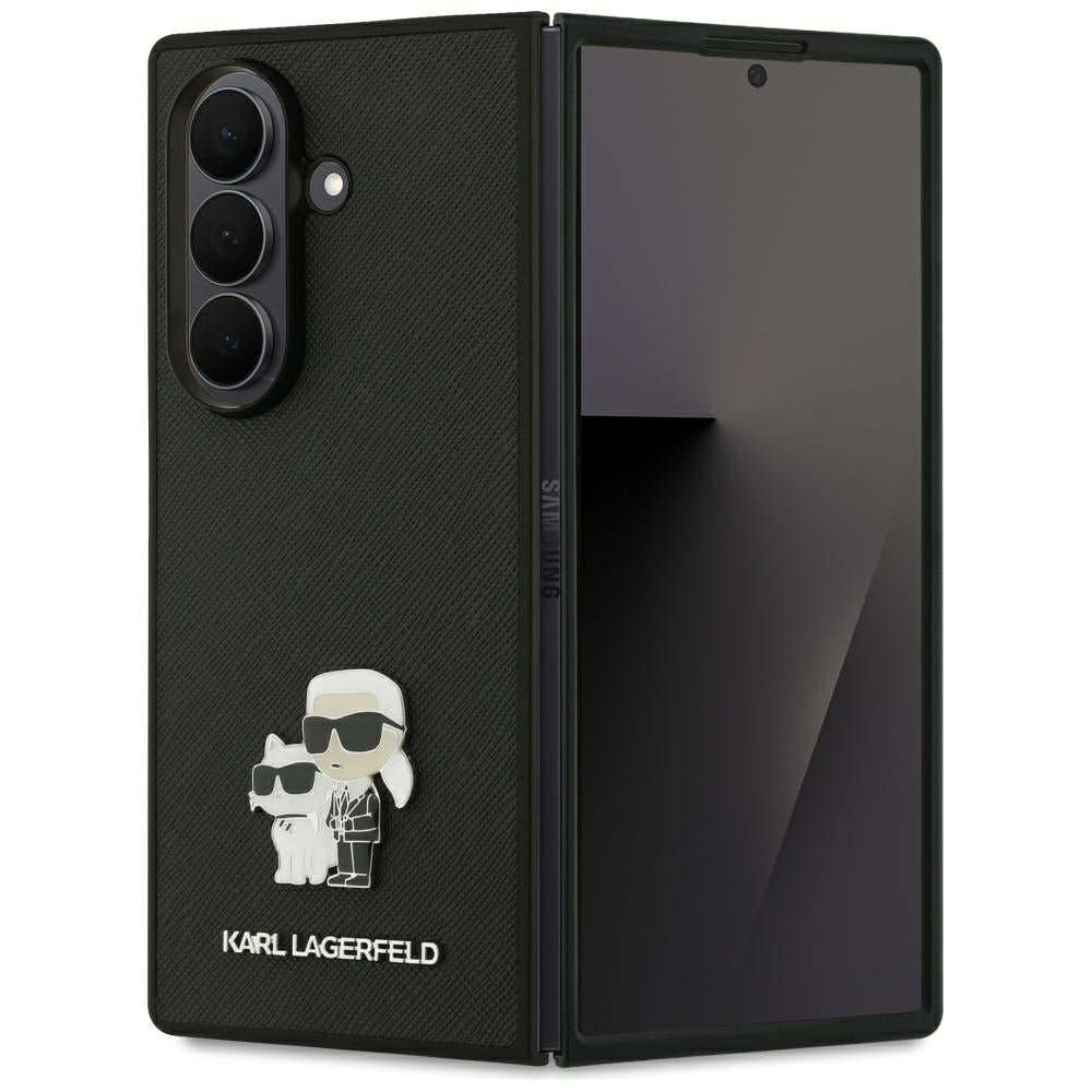 Handyhülle für Galaxy Z Fold7, Karl Lagerfeld Saffiano Karl & Choupette Pin, Schwarz