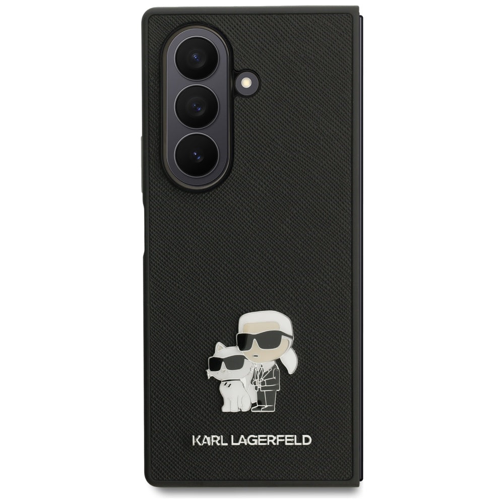 Handyhülle für Galaxy Z Fold7, Karl Lagerfeld Saffiano Karl & Choupette Pin, Schwarz