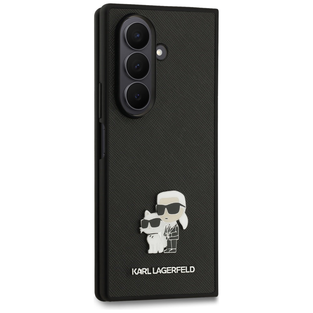 Handyhülle für Galaxy Z Fold7, Karl Lagerfeld Saffiano Karl & Choupette Pin, Schwarz