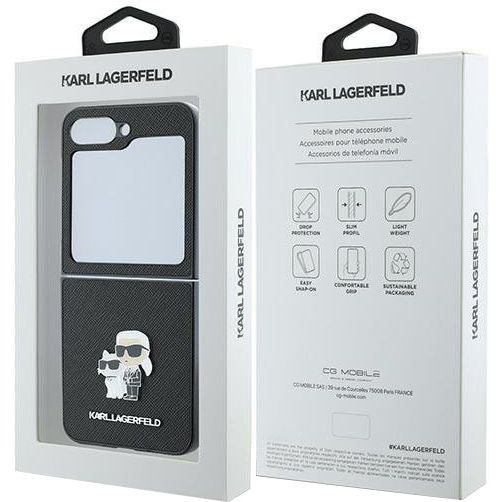 Handyhülle für Galaxy Z Flip7 FE / Z Flip6, Karl Lagerfeld Saffiano Metal Pin, Schwarz