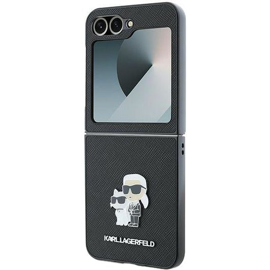 Handyhülle für Galaxy Z Flip7 FE / Z Flip6, Karl Lagerfeld Saffiano Metal Pin, Schwarz
