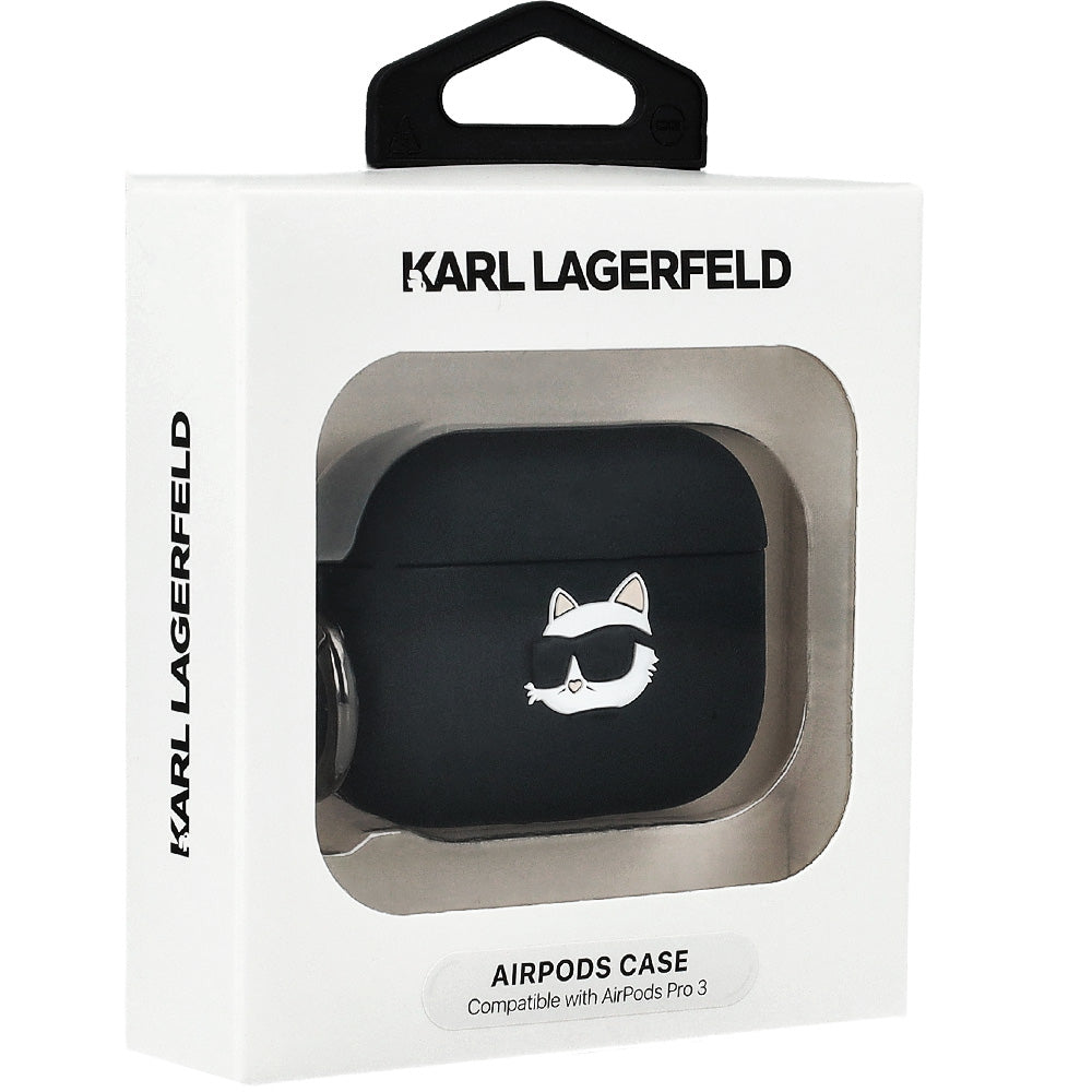 Schutzhülle für AirPods Pro 3, Karl Lagerfeld Silicone Chaupette Head 3D, Schwarz