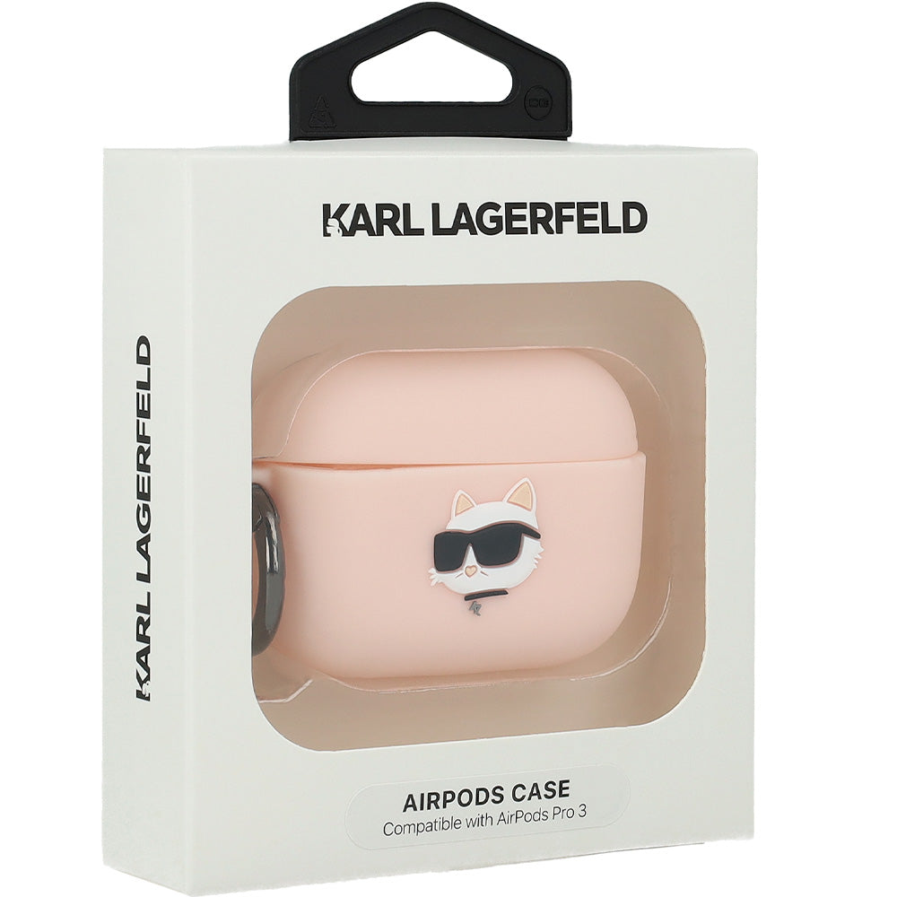 Schutzhülle für AirPods Pro 3, Karl Lagerfeld Silicone Chaupette Head 3D, Rosa