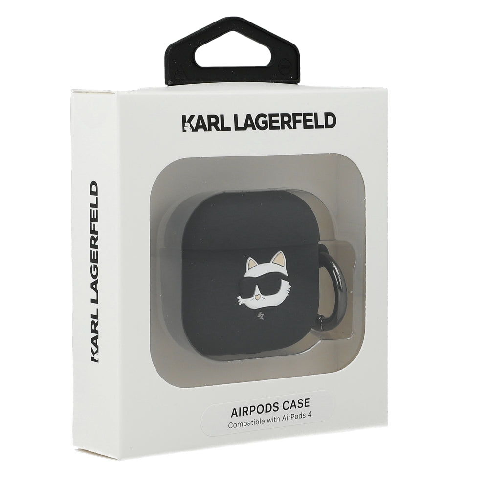 Schutzhülle für AirPods 4, Karl Lagerfeld Silicone Choupette Head 3D Case, Schwarz