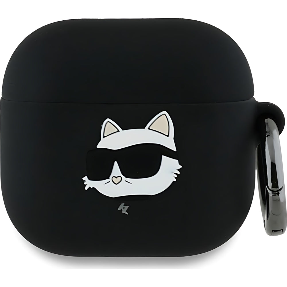 Schutzhülle für AirPods 4, Karl Lagerfeld Silicone Choupette Head 3D Case, Schwarz