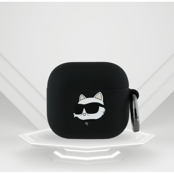 Schutzhülle für AirPods 4, Karl Lagerfeld Silicone Choupette Head 3D Case, Schwarz