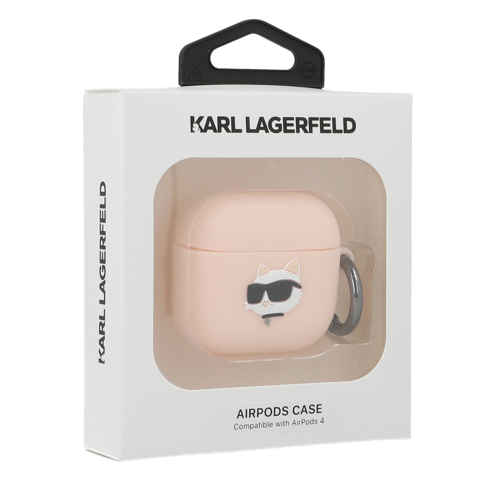 Schutzhülle für AirPods 4, Karl Lagerfeld Silicone Choupette Head 3D Case, Rosa