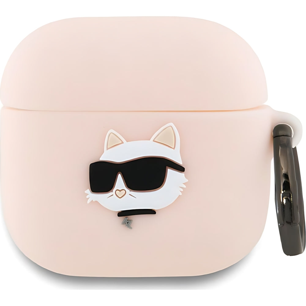 Schutzhülle für AirPods 4, Karl Lagerfeld Silicone Choupette Head 3D Case, Rosa