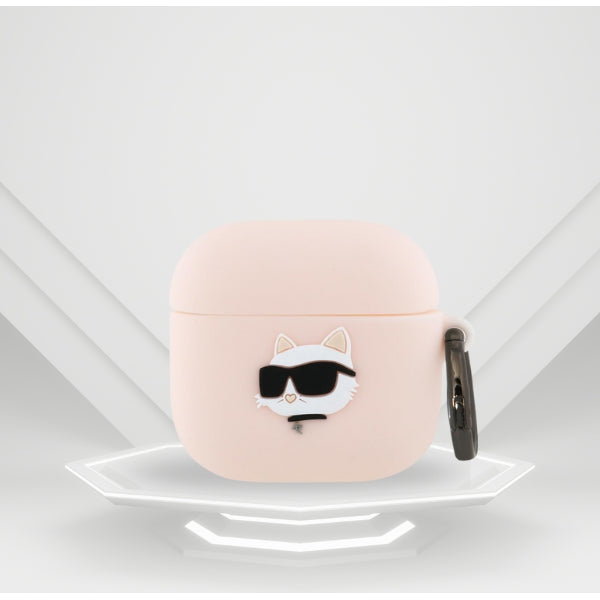 Schutzhülle für AirPods 4, Karl Lagerfeld Silicone Choupette Head 3D Case, Rosa