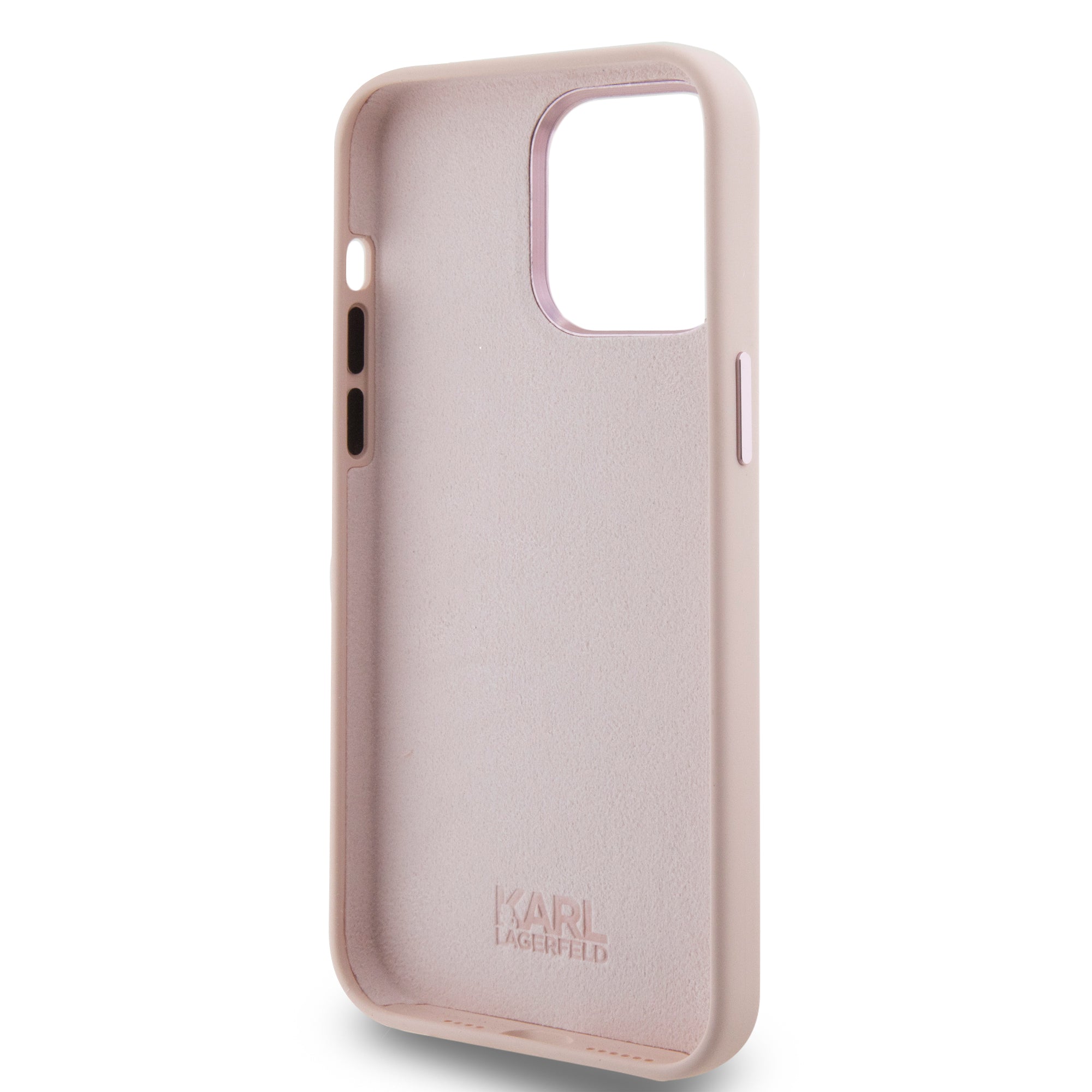 Schutzhülle Karl Lagerfeld Silicone Choupette Metal Pin für iPhone 15, Rosa