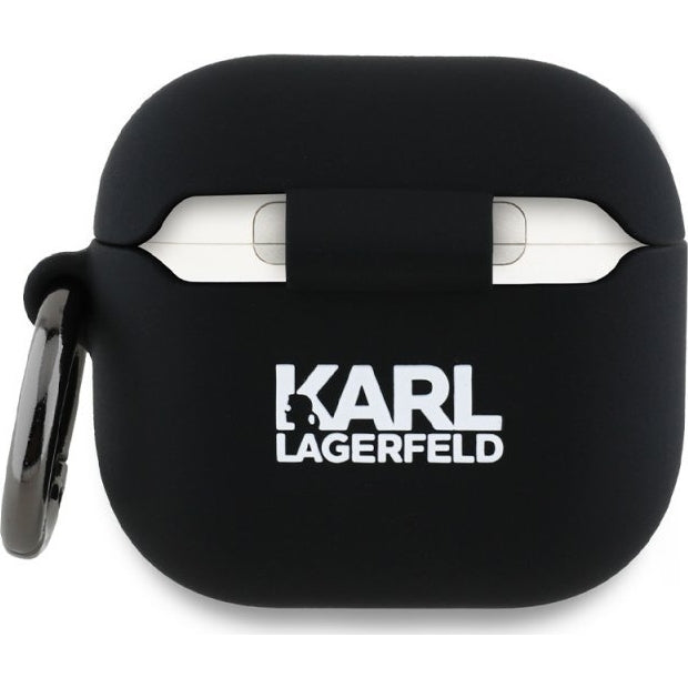Schutzhülle für AirPods 4, Karl Lagerfeld Silicone Karl and Choupette Head 3D Case, Schwarz