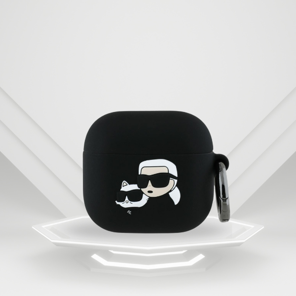 Schutzhülle für AirPods 4, Karl Lagerfeld Silicone Karl and Choupette Head 3D Case, Schwarz