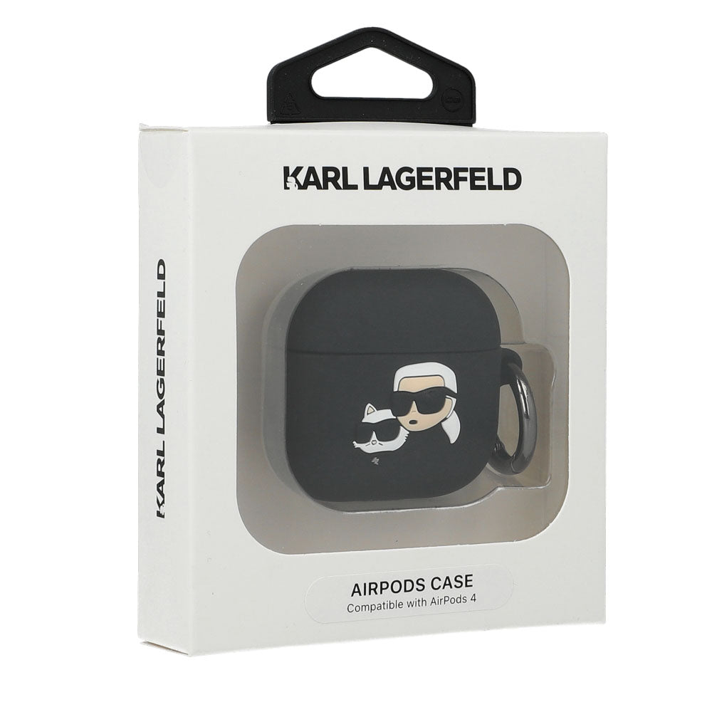 Schutzhülle für AirPods 4, Karl Lagerfeld Silicone Karl and Choupette Head 3D Case, Schwarz
