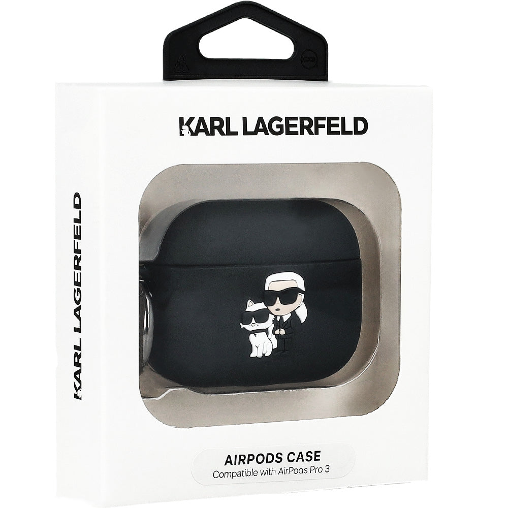 Schutzhülle für AirPods Pro 3, Karl Lagerfeld Silicone Karl and Choupette Head 3D, Schwarz