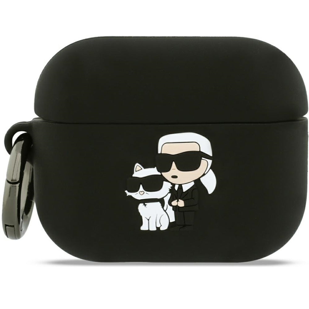 Schutzhülle für AirPods Pro 3, Karl Lagerfeld Silicone Karl and Choupette Head 3D, Schwarz