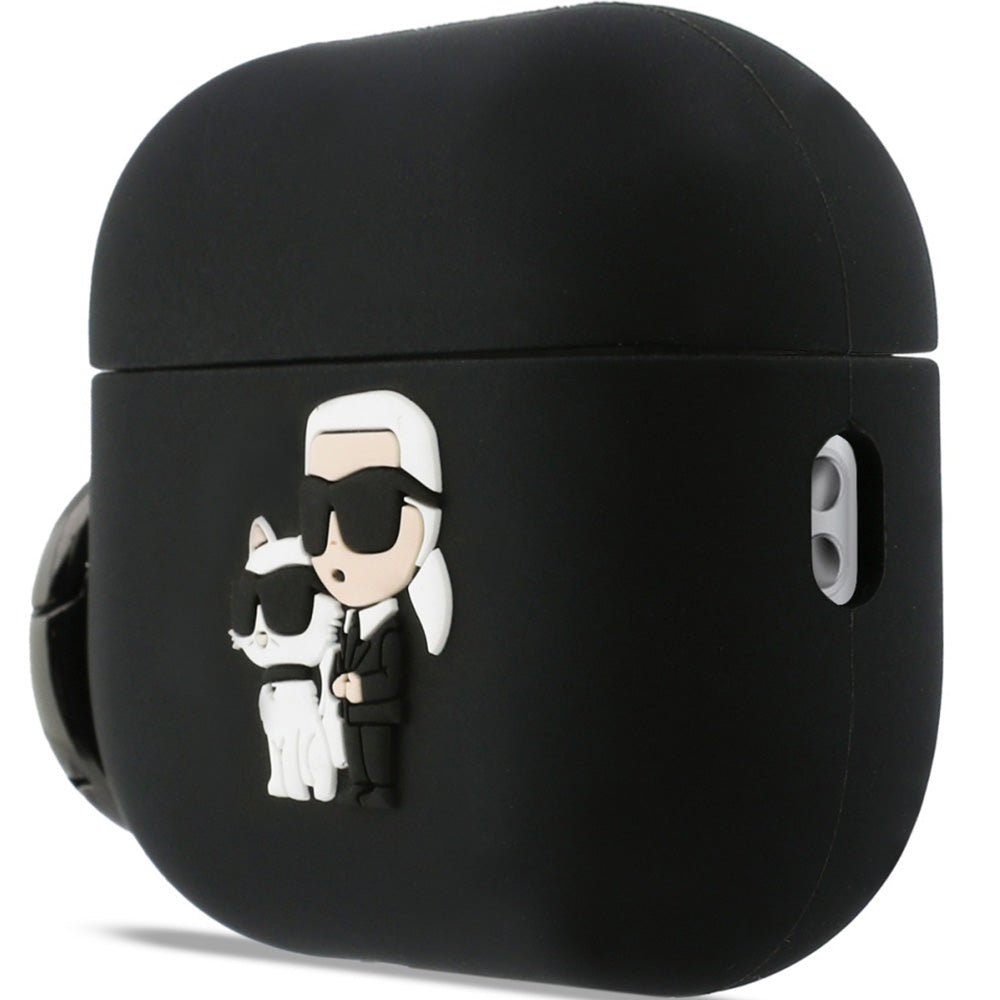 Schutzhülle für AirPods Pro 3, Karl Lagerfeld Silicone Karl and Choupette Head 3D, Schwarz