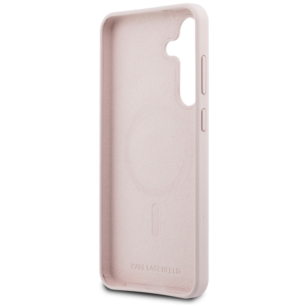 Handyhülle für Galaxy S25 FE, Karl Lagerfeld Hard Case Silicone Karl & Choupette Heads Ring MagSafe, Rosa