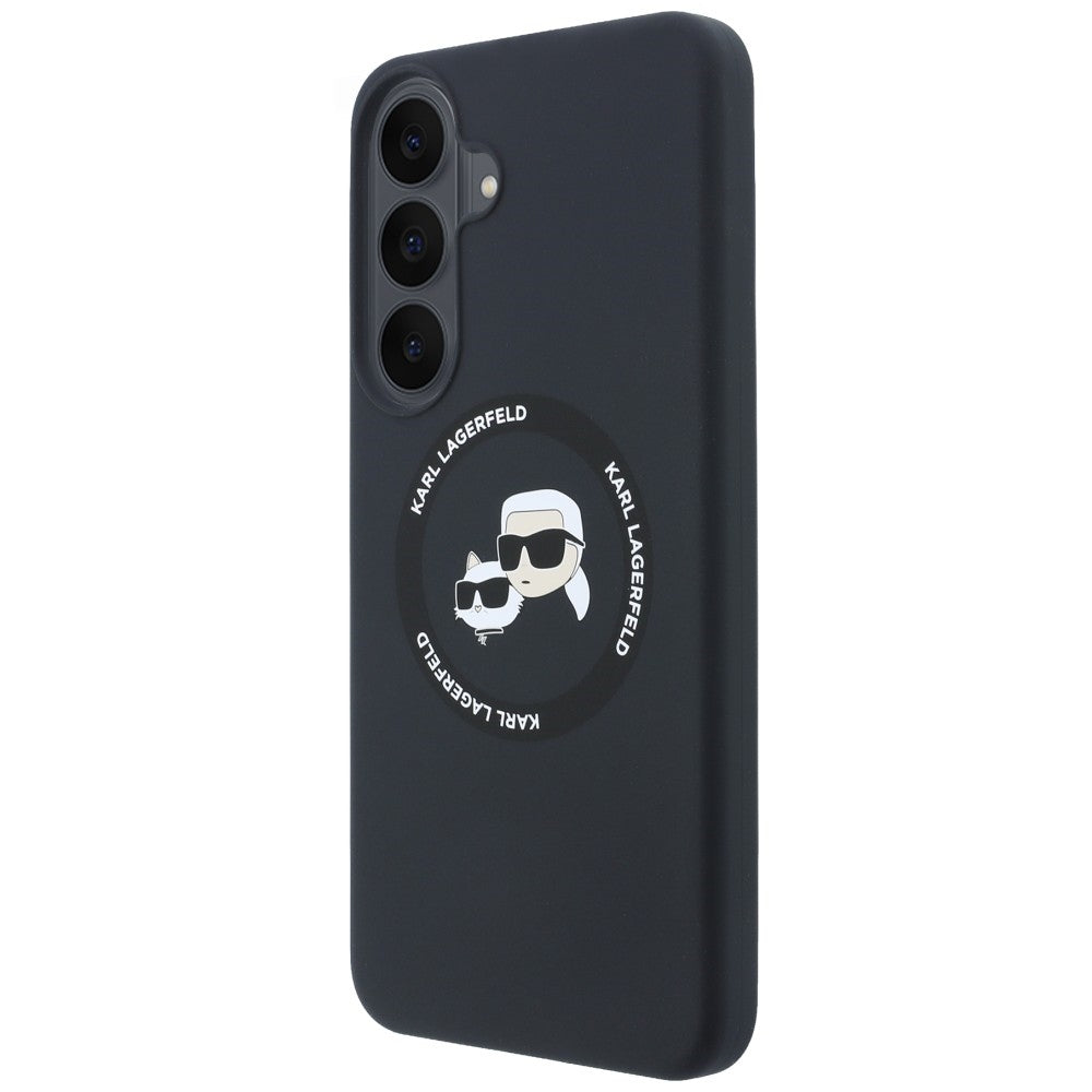 Handyhülle für Galaxy S26 FE, Karl Lagerfeld Hardcase Silicone Karl & Choupette Body Ring mit MagSafe, Schwarz