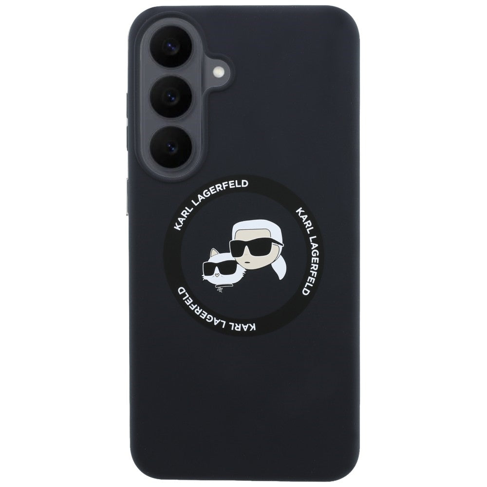 Handyhülle für Galaxy S26 FE, Karl Lagerfeld Hardcase Silicone Karl & Choupette Body Ring mit MagSafe, Schwarz