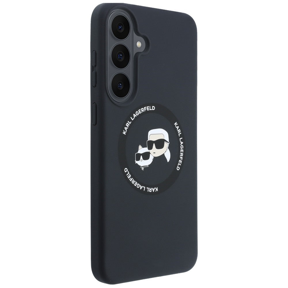 Handyhülle für Galaxy S26 FE, Karl Lagerfeld Hardcase Silicone Karl & Choupette Body Ring mit MagSafe, Schwarz