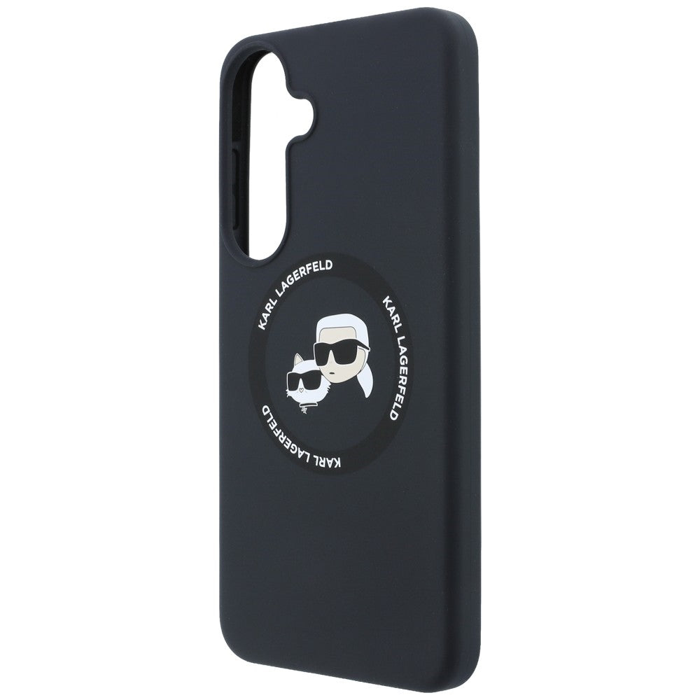 Handyhülle für Galaxy S26 FE, Karl Lagerfeld Hardcase Silicone Karl & Choupette Body Ring mit MagSafe, Schwarz