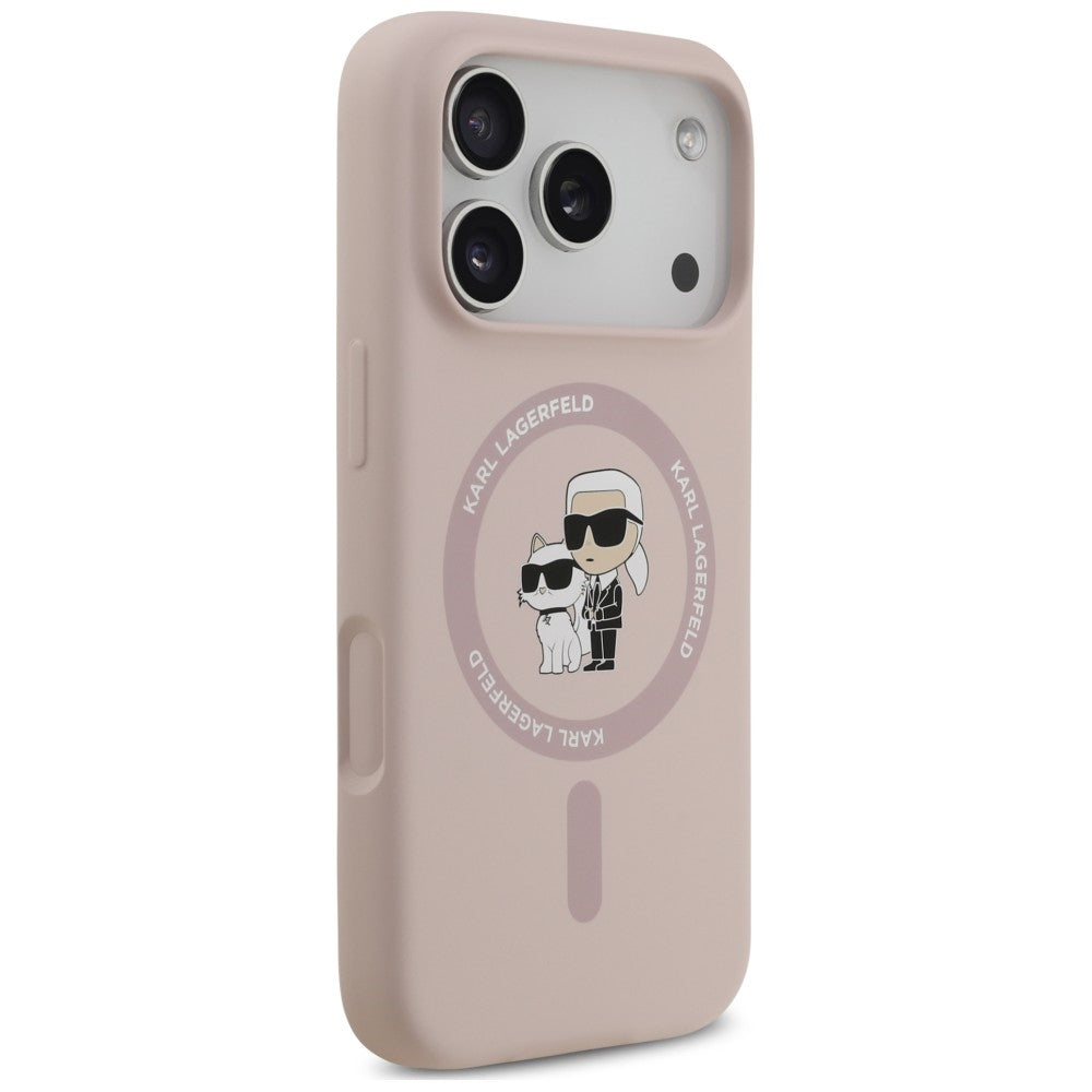 Karl Lagerfeld Handyhülle Silicone Karl & Choupette Ring do MagSafe für iPhone 18 Pro / 17 Pro, Rosa (4/8)