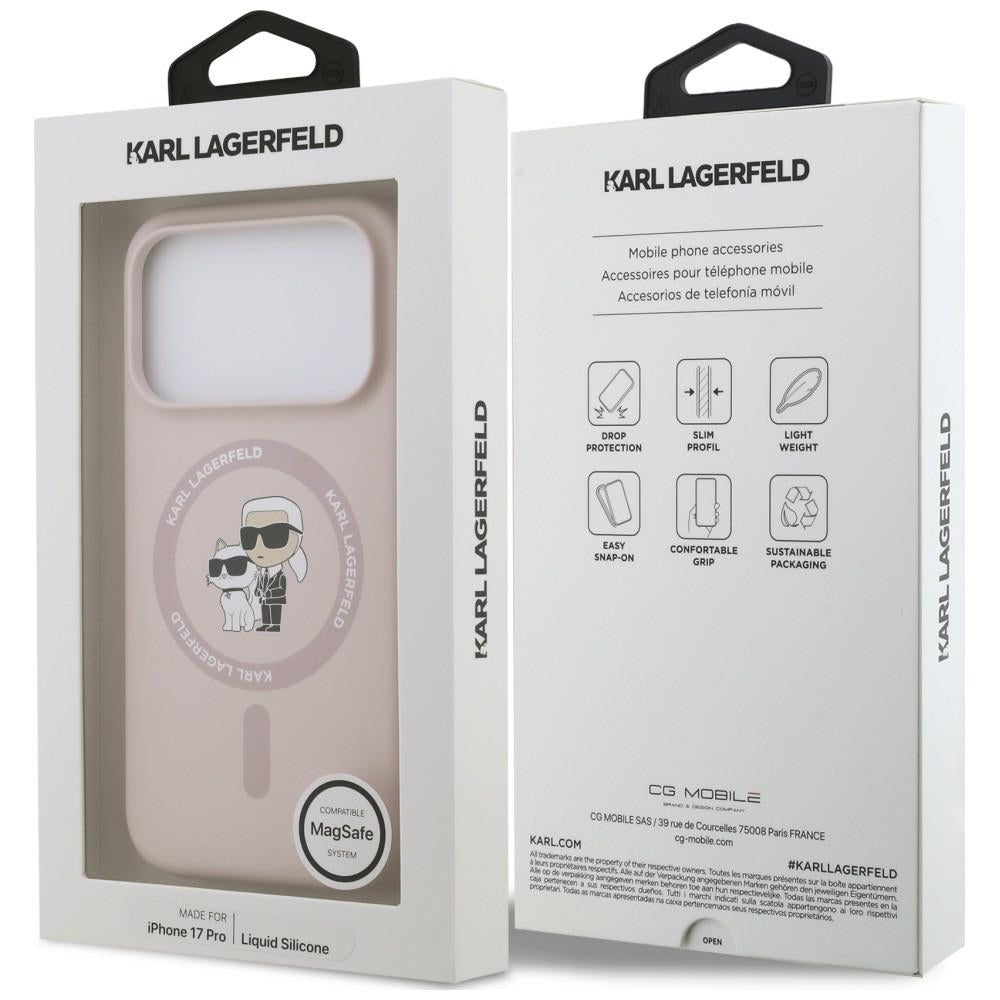 Karl Lagerfeld Handyhülle Silicone Karl & Choupette Ring do MagSafe für iPhone 18 Pro / 17 Pro, Rosa (8/8)