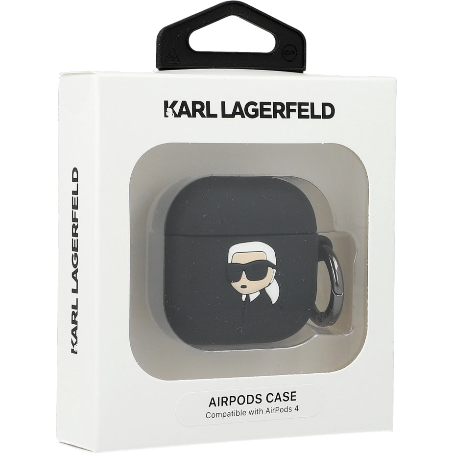 Schutzhülle für AirPods 4, Karl Lagerfeld Silicone Karl Head 3D Case, Schwarz