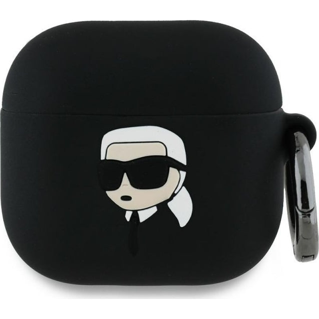 Schutzhülle für AirPods 4, Karl Lagerfeld Silicone Karl Head 3D Case, Schwarz