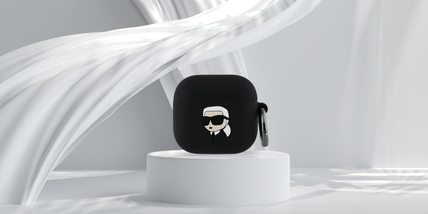 Schutzhülle für AirPods 4, Karl Lagerfeld Silicone Karl Head 3D Case, Schwarz