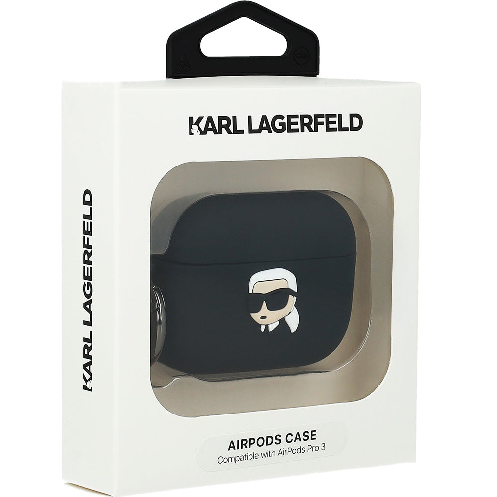 Schutzhülle für AirPods Pro 3, Karl Lagerfeld Silicone Karl Head 3D, Schwarz