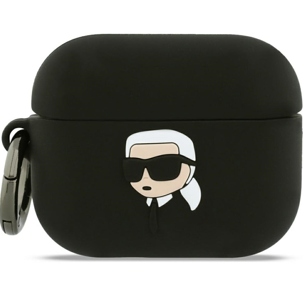 Schutzhülle für AirPods Pro 3, Karl Lagerfeld Silicone Karl Head 3D, Schwarz